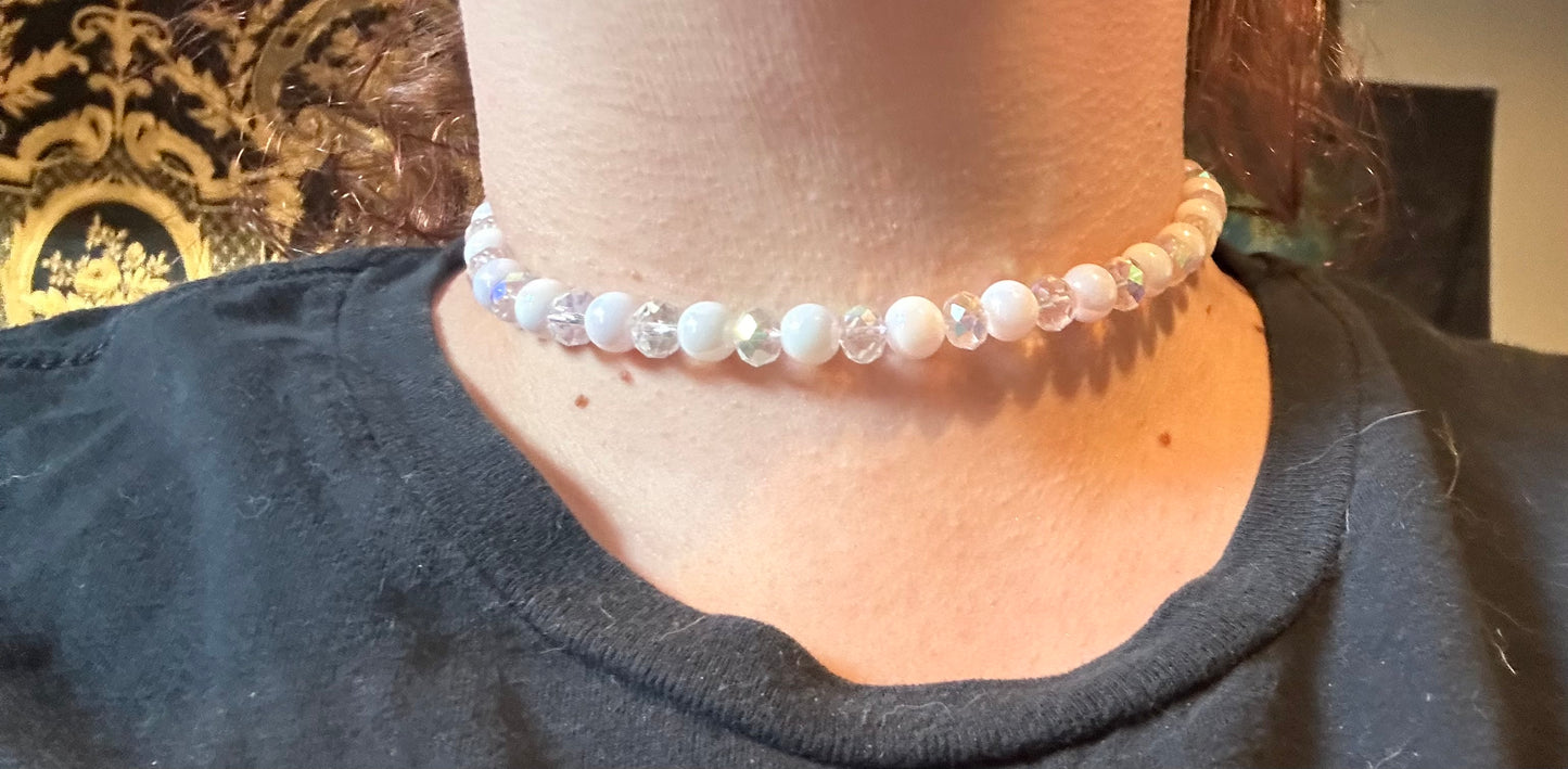 Pink and white choker necklace