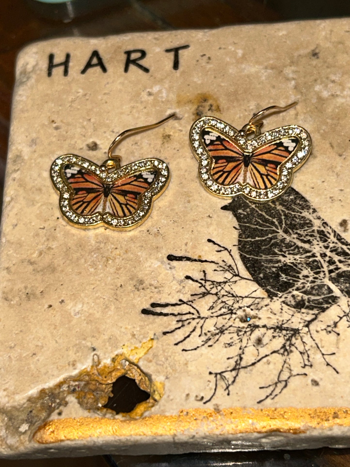 Golden monarch butterfly earrings