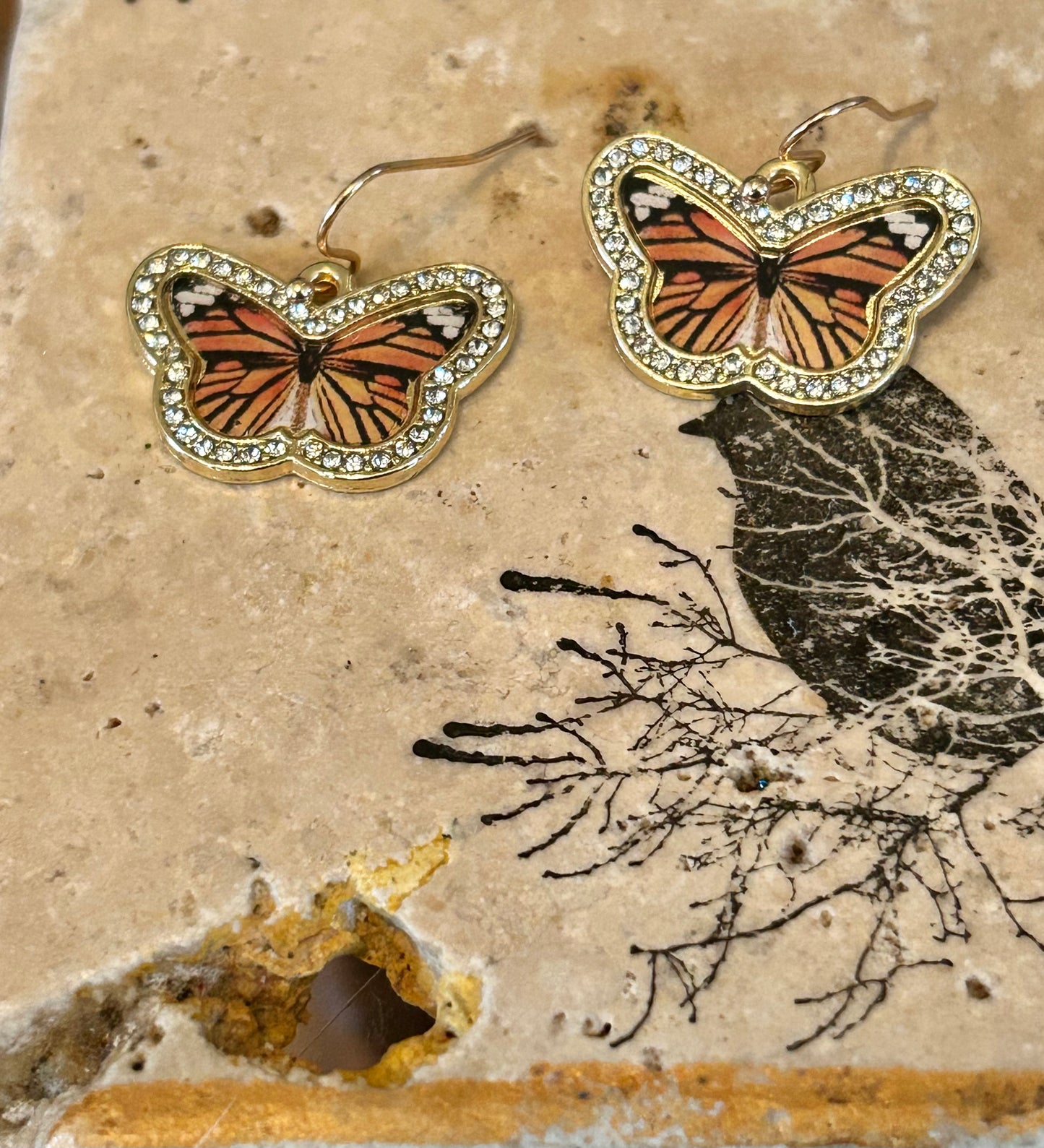 Golden monarch butterfly earrings
