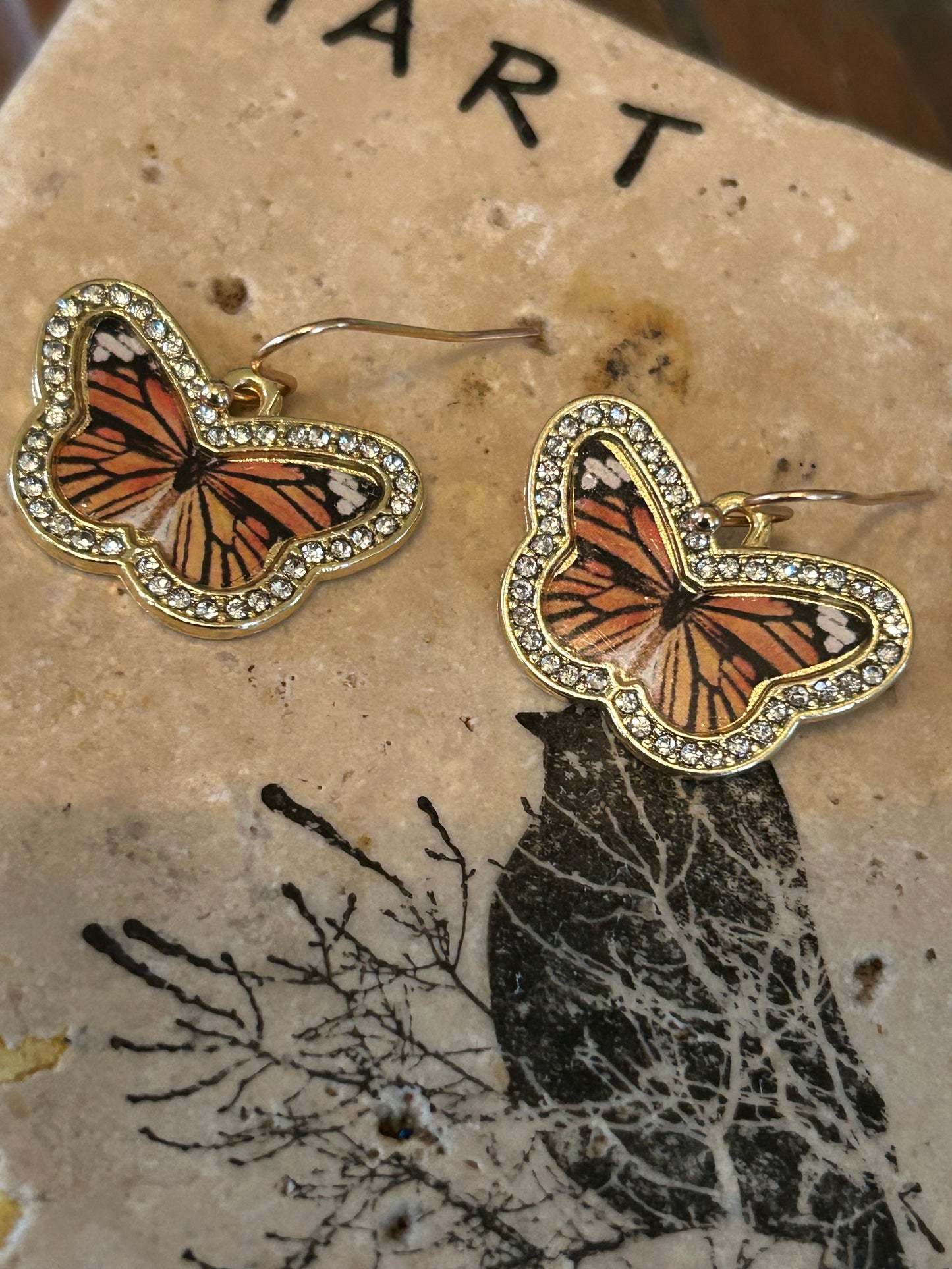 Golden monarch butterfly earrings