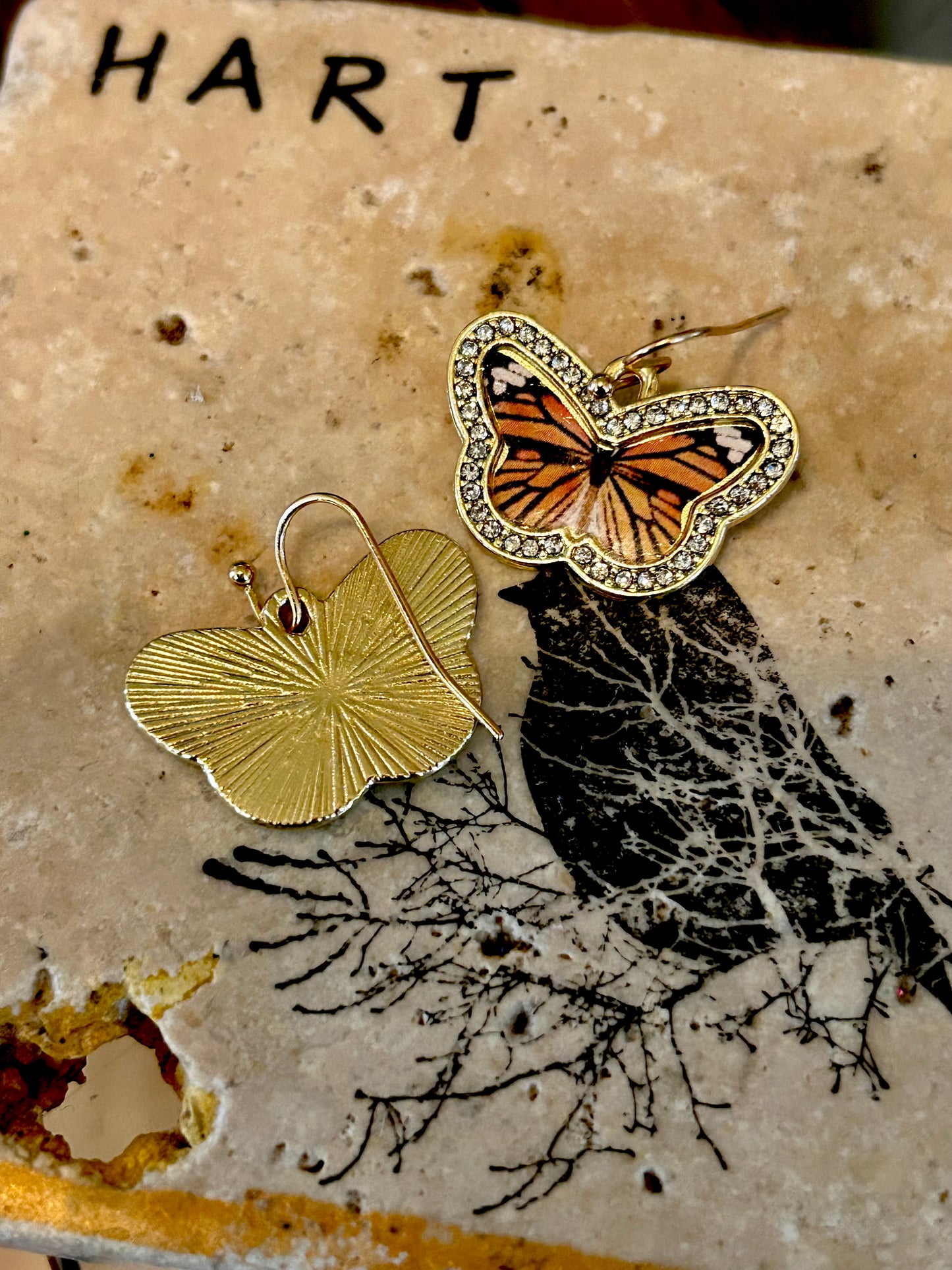 Golden monarch butterfly earrings