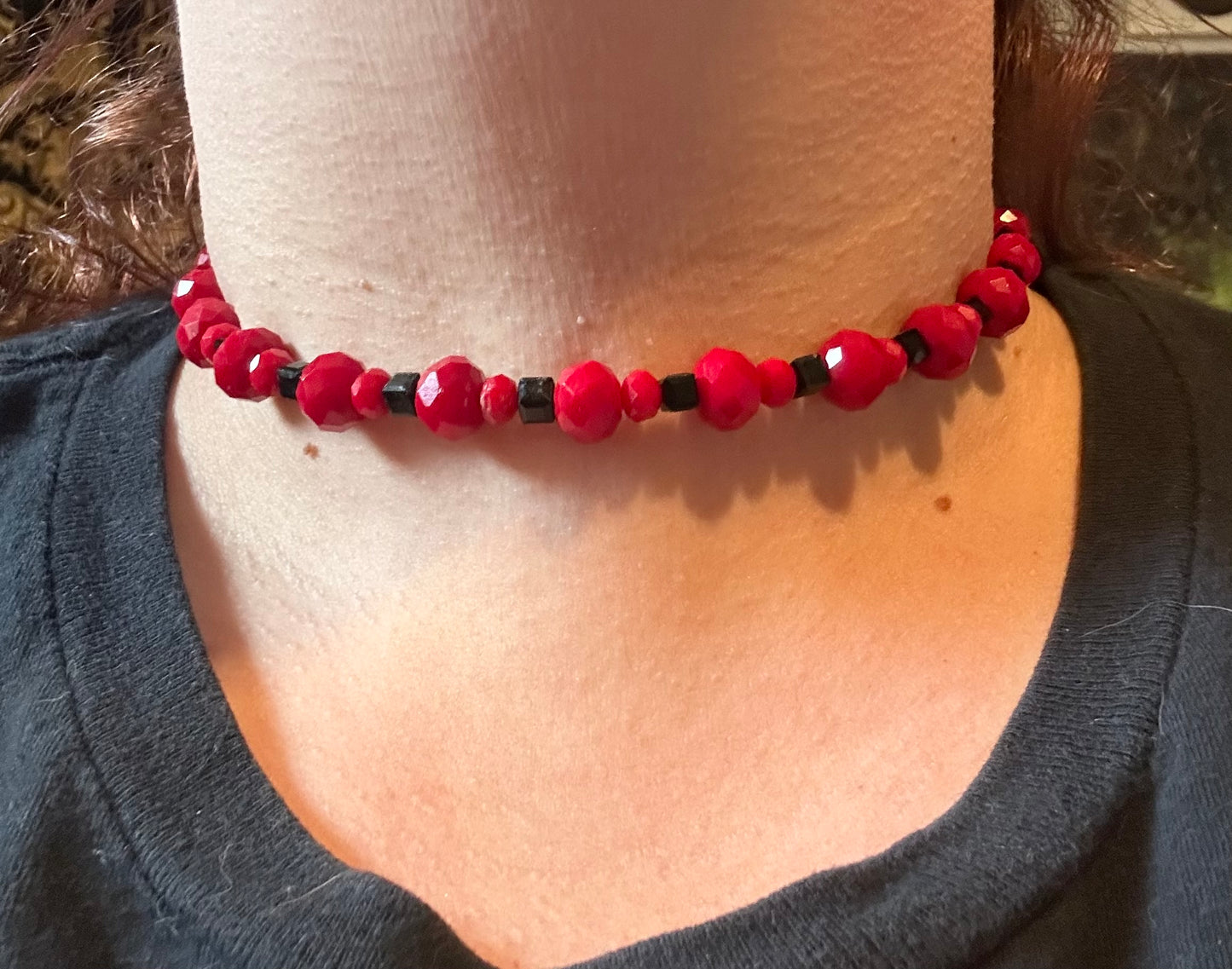 Red and black beaded choker