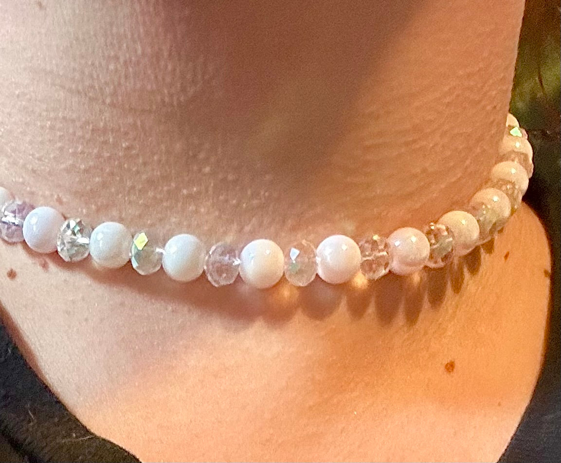 Pink and white choker necklace