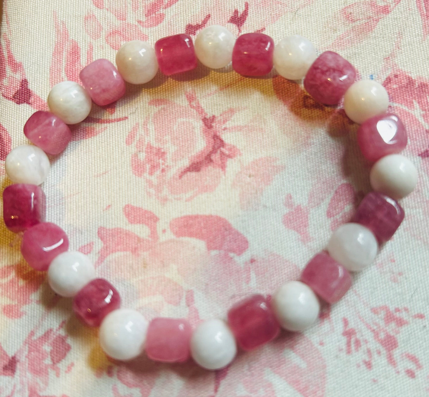 Moonstone and Strawberry quartz bracelet