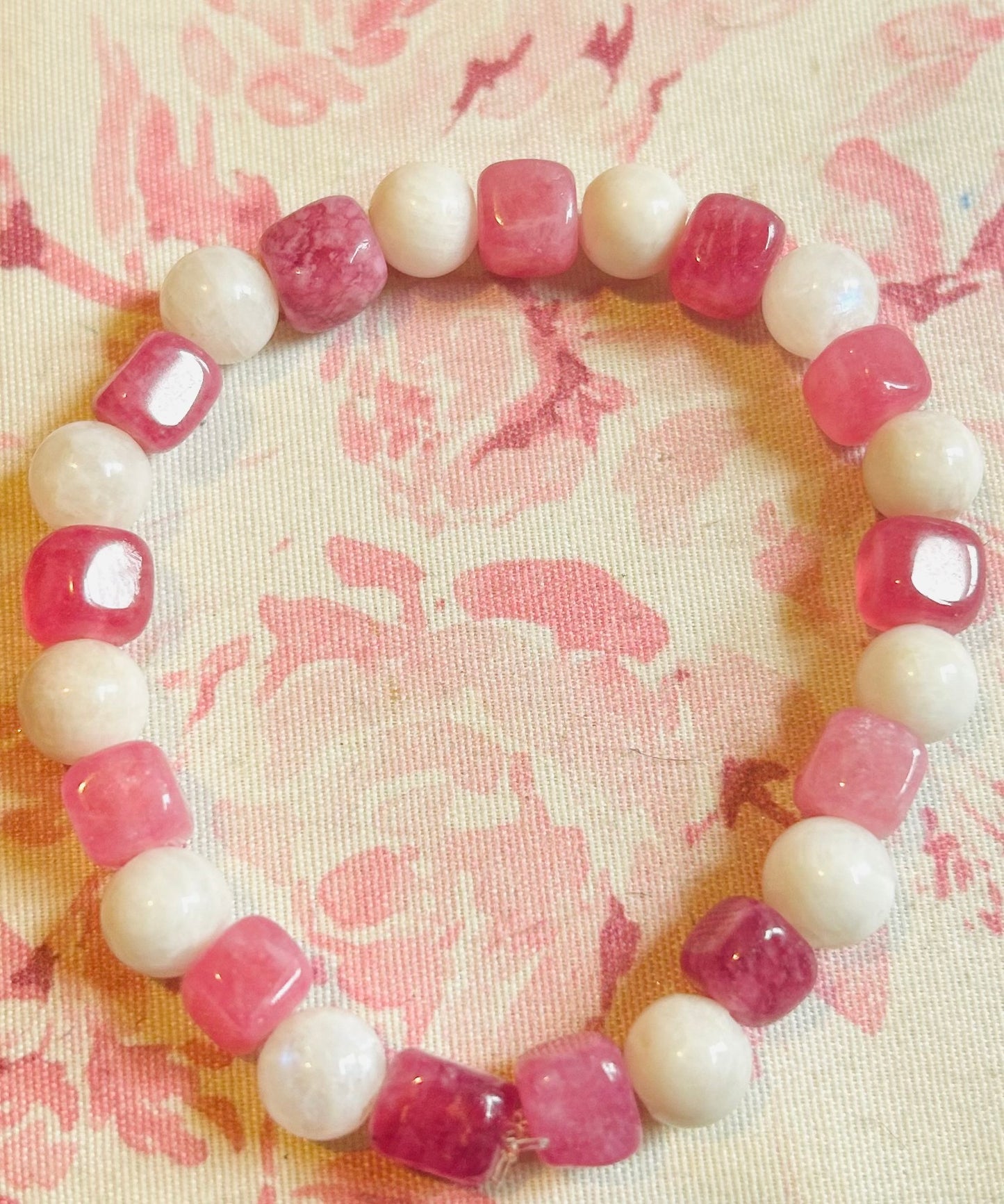 Moonstone and Strawberry quartz bracelet