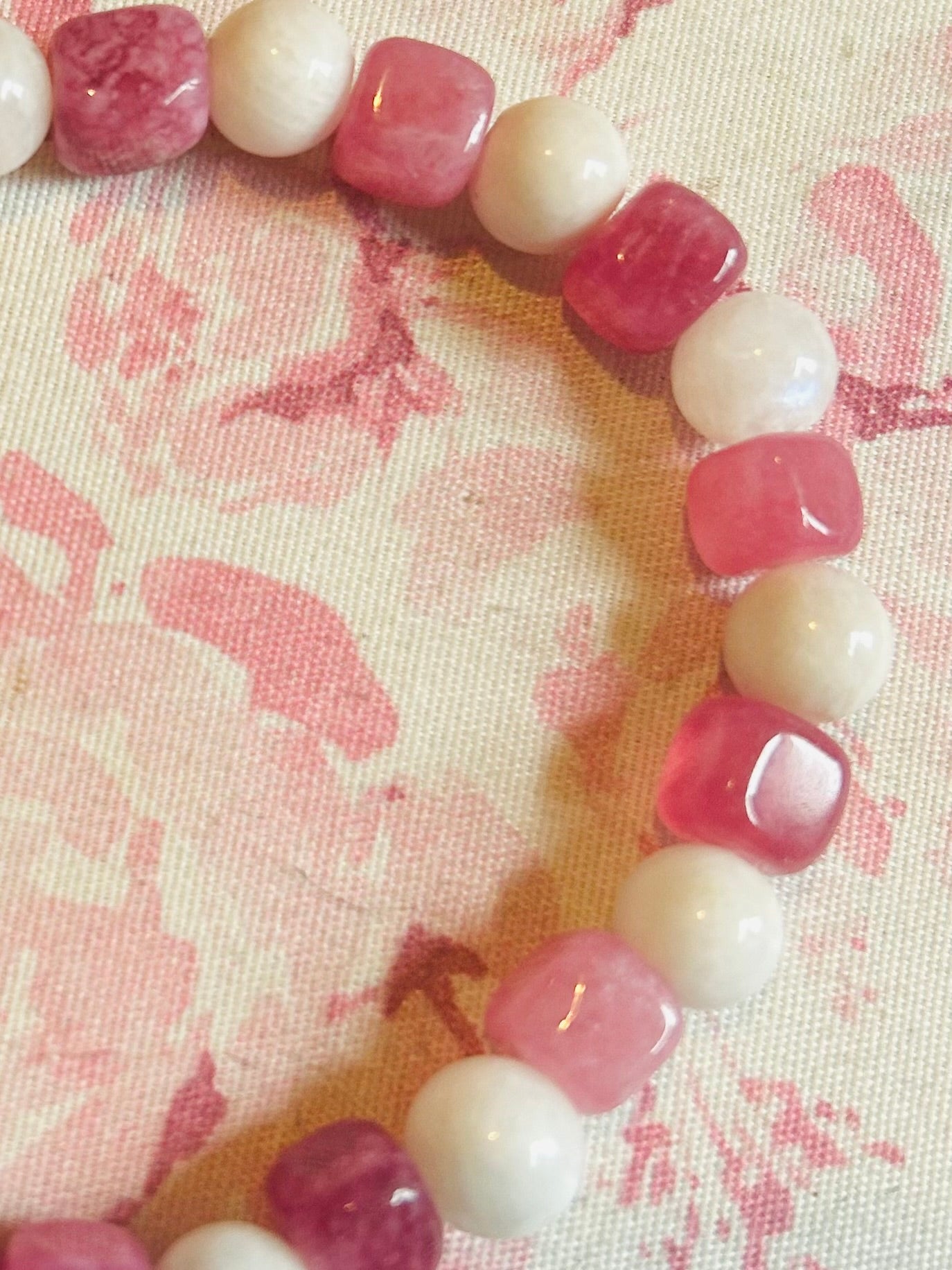 Moonstone and Strawberry quartz bracelet