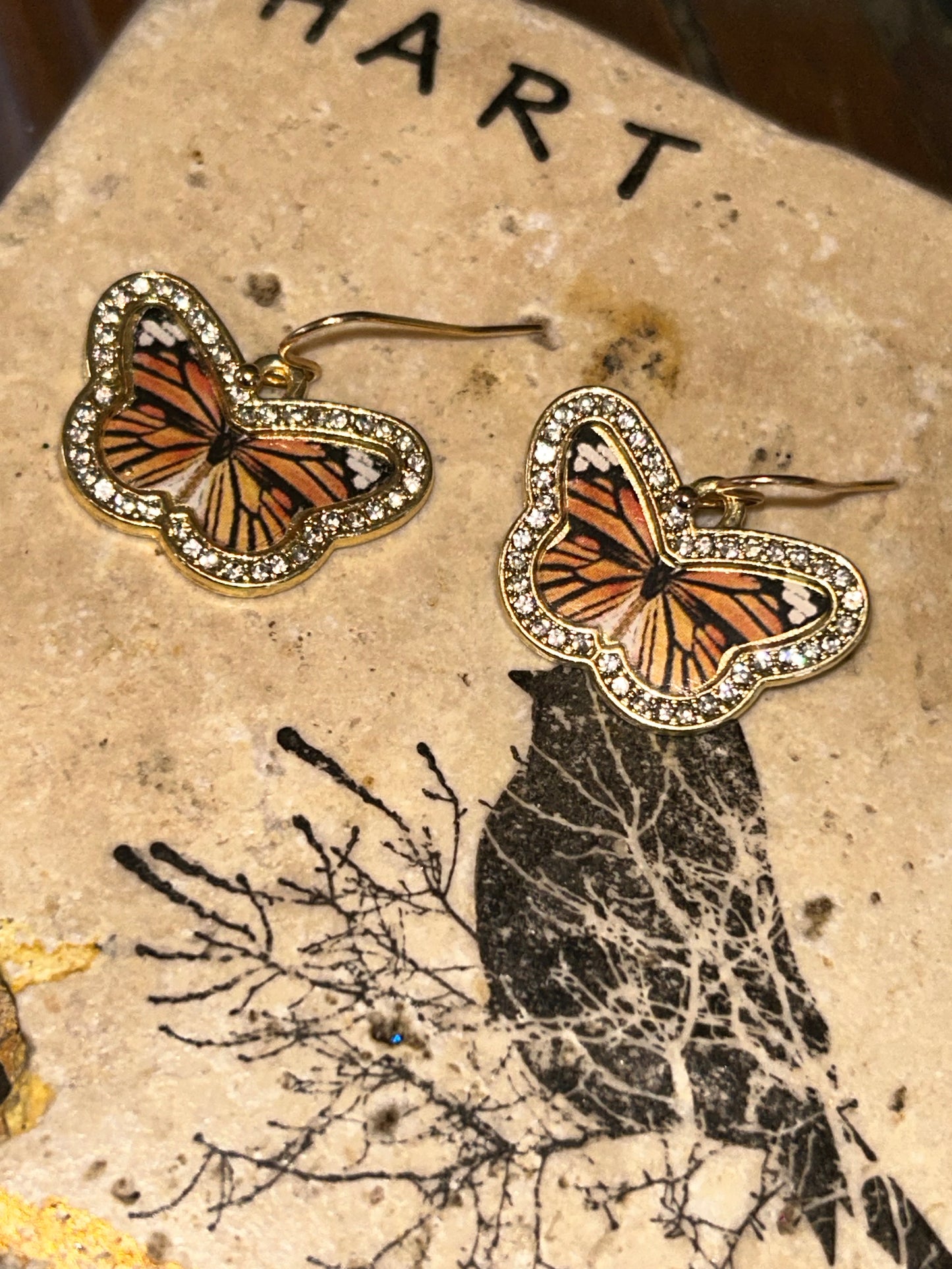 Golden monarch butterfly earrings